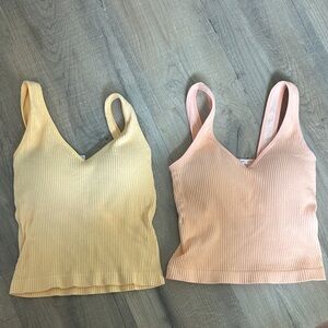 Yellow and Pink Ribbed Tank Tops